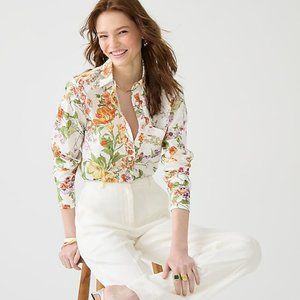 Classic-fit cotton poplin popover top in Ratti® tropical floral